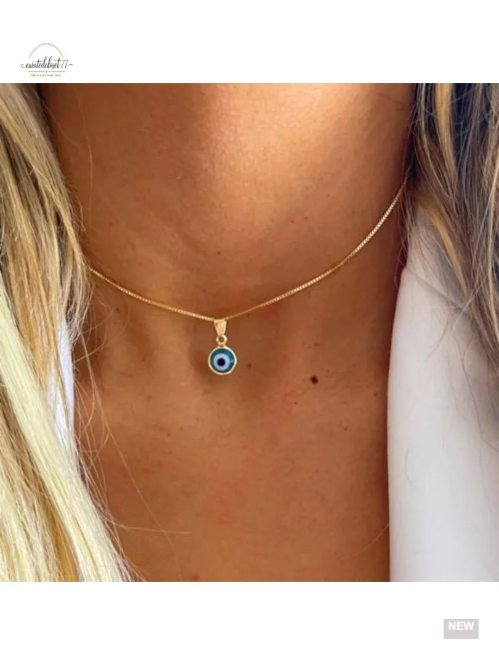 14K Gold Plated Evil Eye Necklace Blue CZ Pendant Delicate Lucky Protection